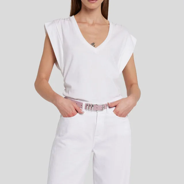 Relaxed Loose V-Neck Dropped Armhole Tee Curved Hem Side Ruching 100% Cotton Breathable Eco-Friendly Anti-Pilling Casual Logo