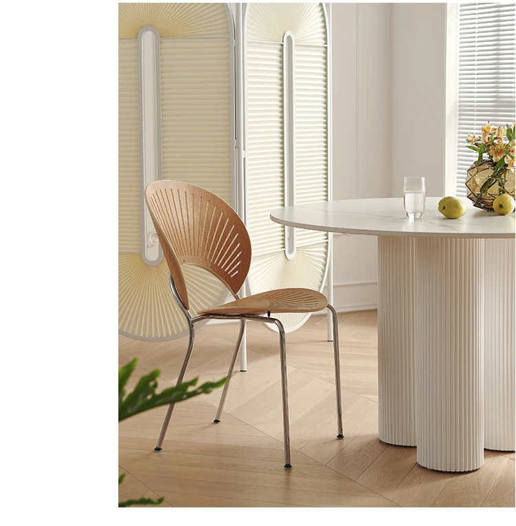 Unique Luxury Round Dining Table Modern Pure White Marble Stone Roman Column Tripod Tables and Chairs Wood