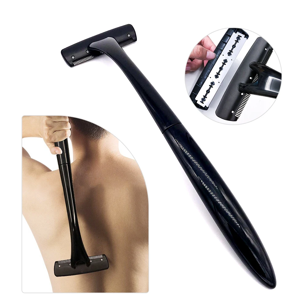 Manual Body Hair Removal Razor for Men Long Handle Back Shaver with Stainless Steel Blade Foldable Design