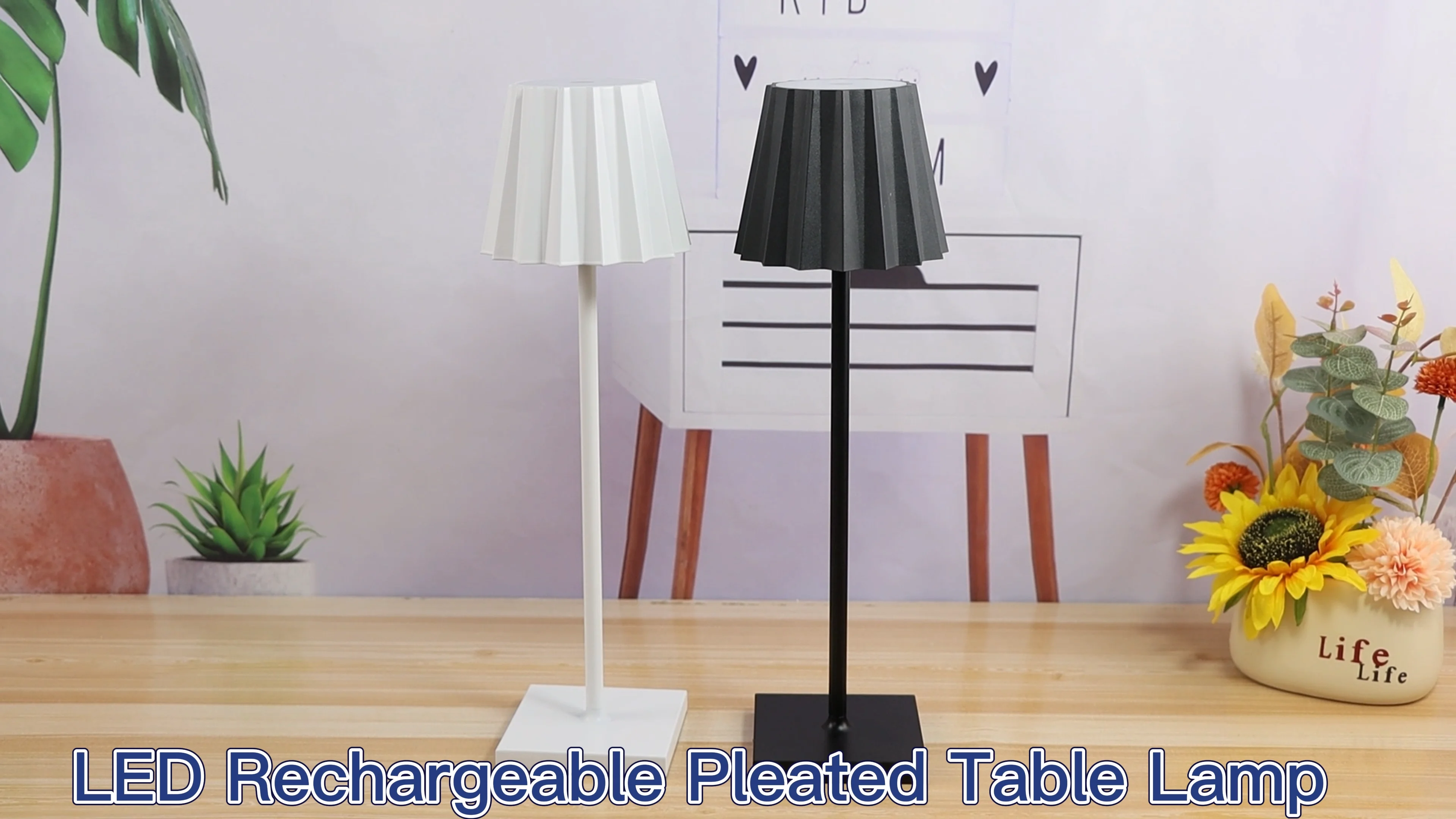 LED Cordless Adjustable Table Lamp with Pleated Fabric in Gift Box main image 1