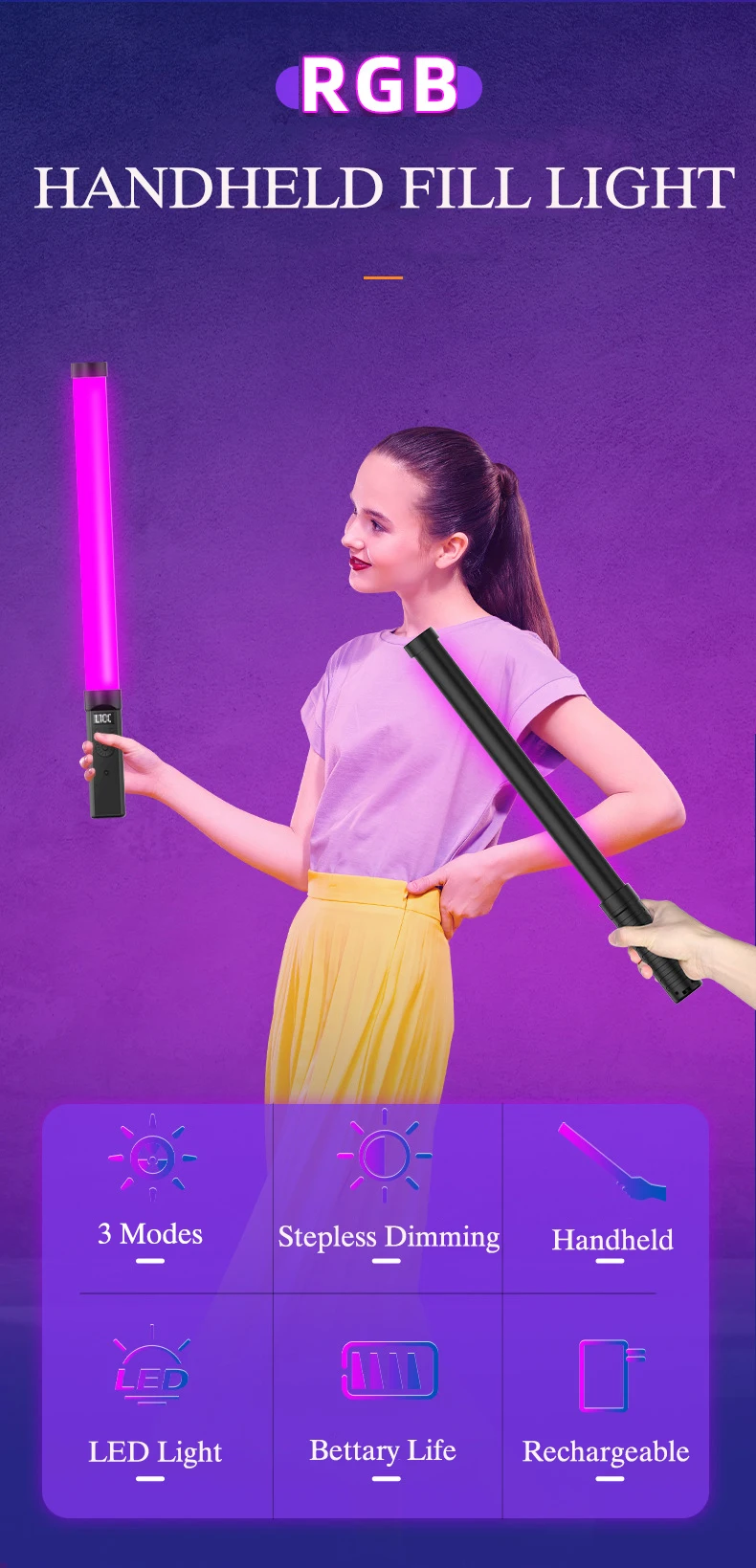 High Quality Led Photography Tube Handheld Video Stick Light Rgb Full