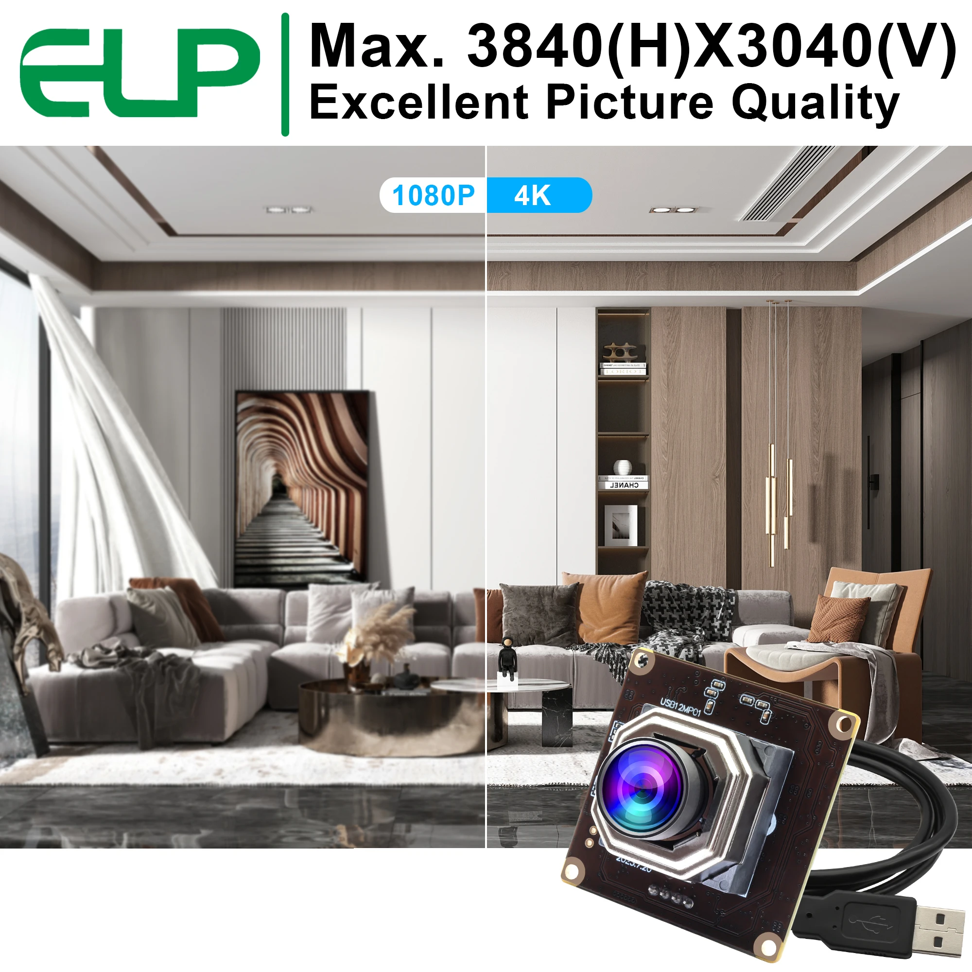 ELP高速1080P 120FPSオートフォーカスUSBカメラモジュール12MP広角歪み 