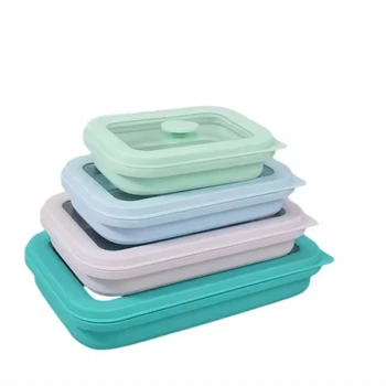 Lunch Box Silicone 4 pcs Per Set L The  Collapsible Container Storage Boxes  Foldable Food for Kids