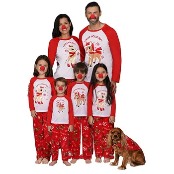 2022 Family Matching Clothes for Boys Girls Sleepwear Trees Kids PJs Deer Print 2 Pieces Pants Set Family Christmas Pajamas Sets