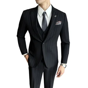 Brand New High-End Men's Three-Piece Business Formal Suit Single-Breasted V-neck Autumn Adults