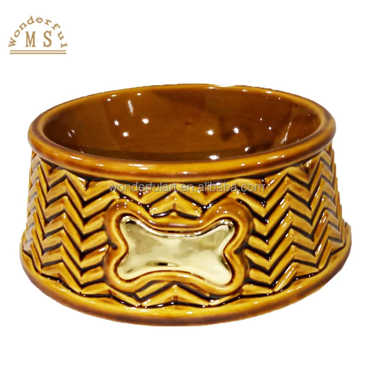 3D Modern Embossed porcelain dog food bowl Best sales different special shape environmental durable ceramic cat feeder bowl