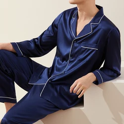 Private label custom silk men nightgown pajama home wear 2pcs set long sleeve mens pajama silk NO 1