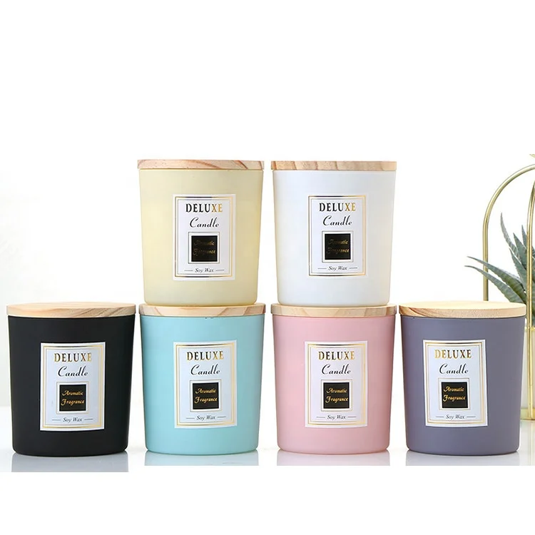 Под заказ пустой матовый черный стеклянный контейнер для свечей 7 унций, матовый контейнер для свечей для изготовления свечей с деревянной крышкой