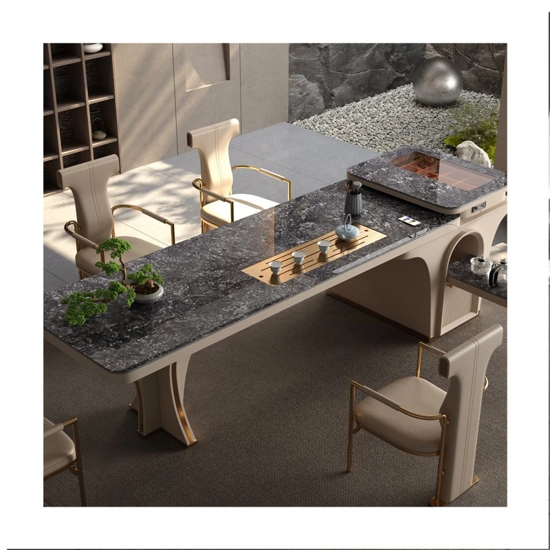 Modern Rock Designer Office Chair and Large Round Tea Table Combination Simple Luxury With Light Fixtures