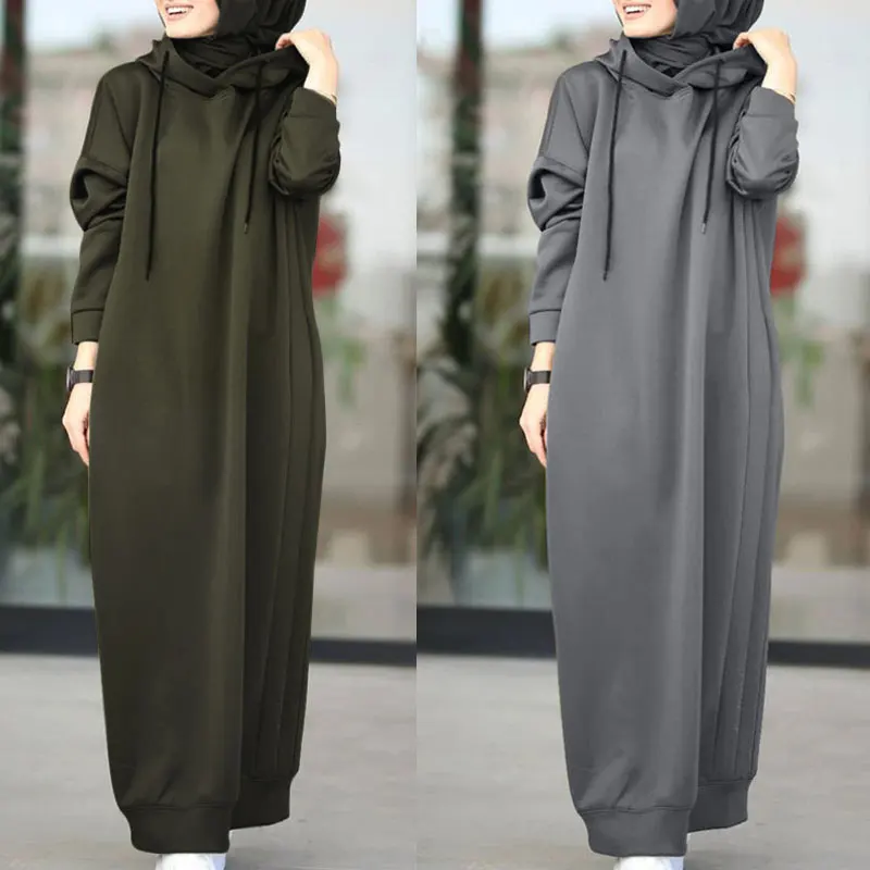 Solid Color Of Long Style Set Islamic Clothing Autumn Winter Hooded ...