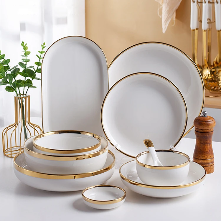 Nordic Luxury Wedding White Dishes Plates Dinner Tableware Set Custom
