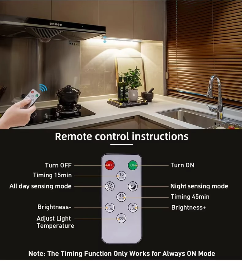 product silver black 5v motion sensor led under cabinet lights with 3 color brightness dimmable 3000k 4000k 6000k switch remote control-40