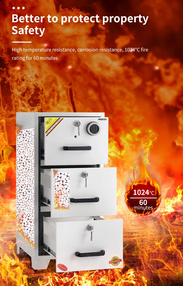 CEQSAFE 3 Drawers Steel Fireproof Safe Cabinet Vertical Steel Filing Cabinet factory