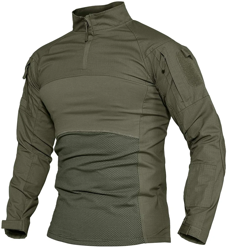 Mens' Hunting Shirts 1/4 Zip Long Sleeve Tactical Shirts Outdoor Hiking Shirts Casual Pullover Tops 