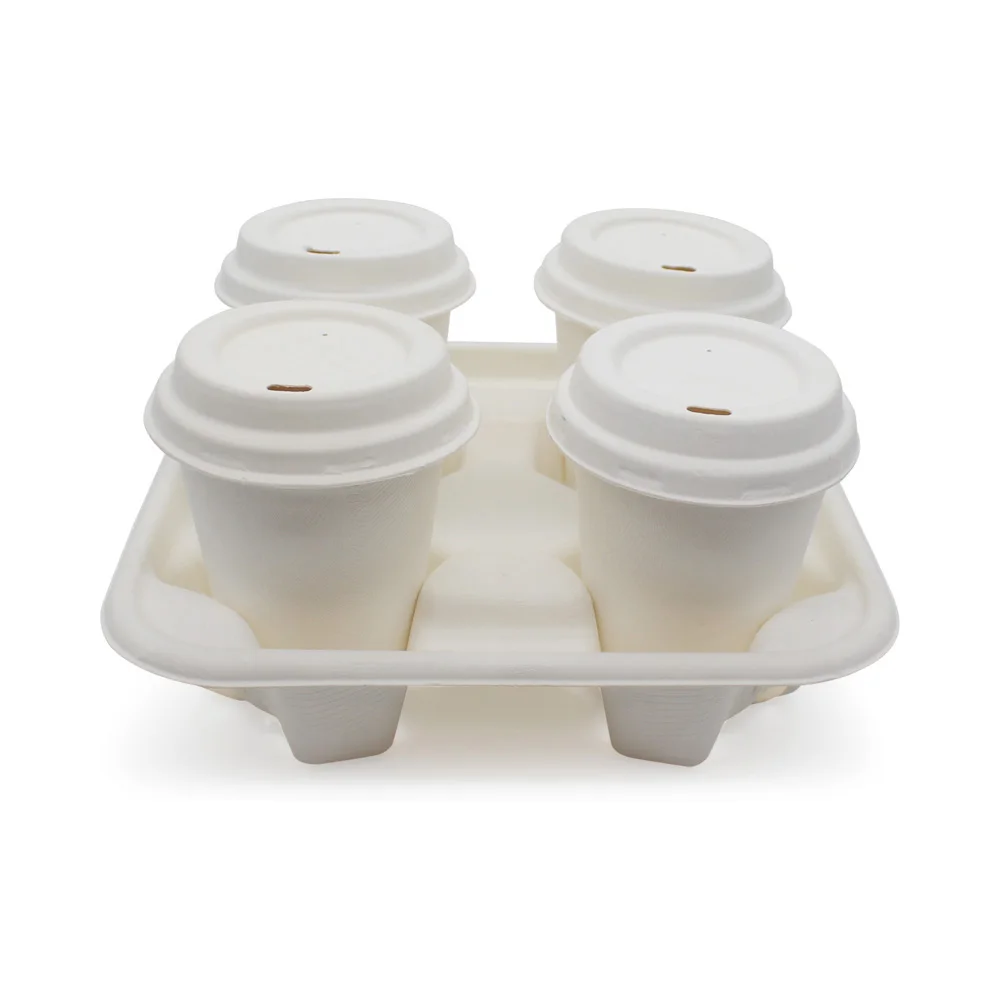 Customize Baggase Biodegradable Paper Cup Holder Takeout Cup Tray