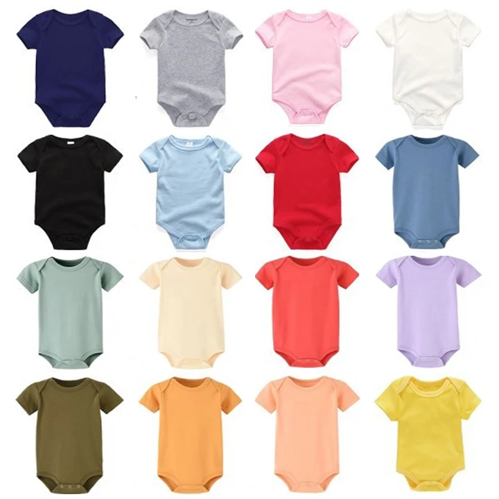 17 Colors Short Sleeve Custom Blank Plain Solid Colors Baby Clothes Romper Baby Wear Baby