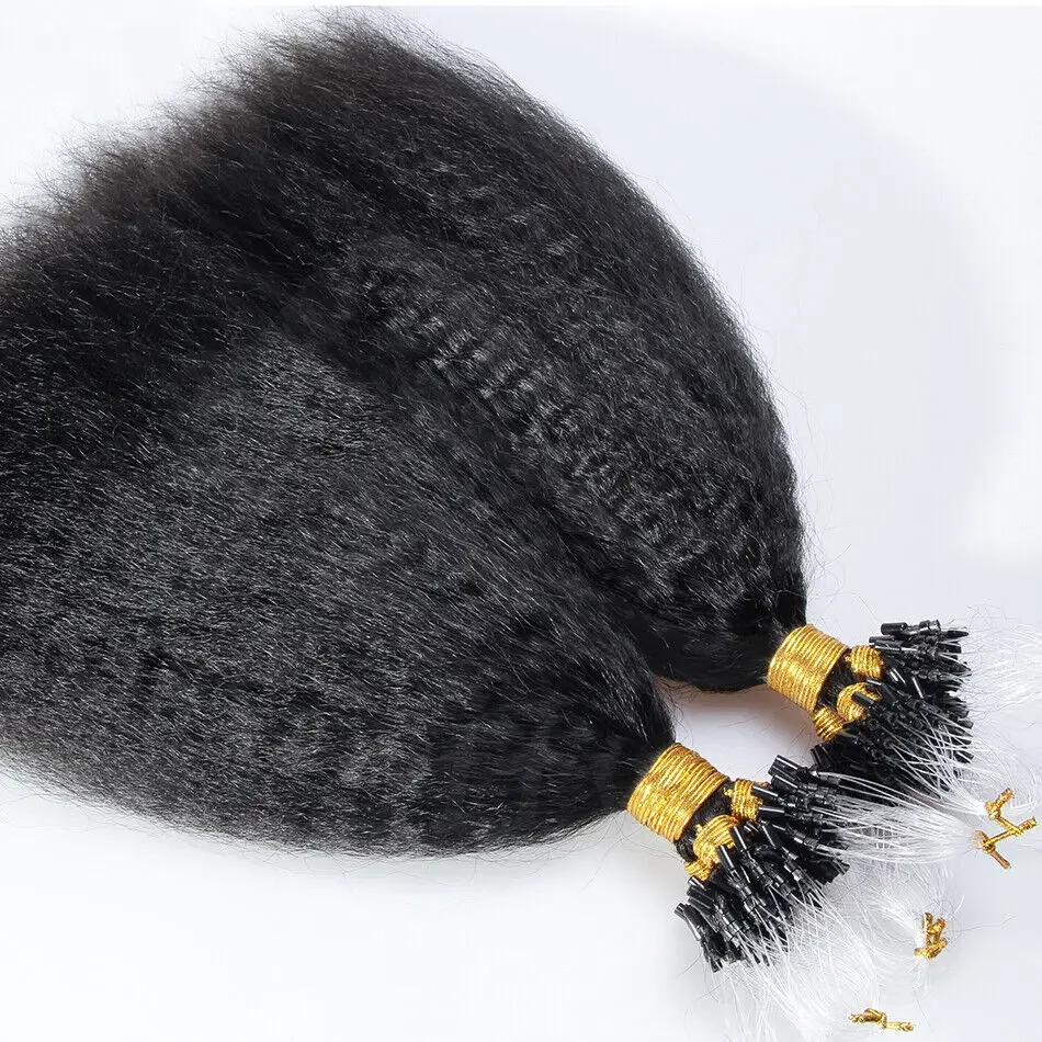 Kinky Straight Micro Loop Human Hair Extension Brazilian Remy Hair Microlink Micro Beads Ring Hair Coarse Yaki 100g 100strands_voghion.com
