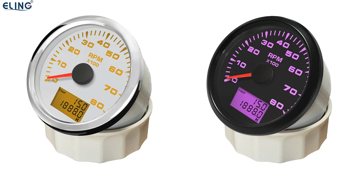 ELING Universal Tachometer Tacho Gauge 8000RPM for Auto Marine Yacht Vehicle with 8 Colors Backlight 85mm 9-32V 