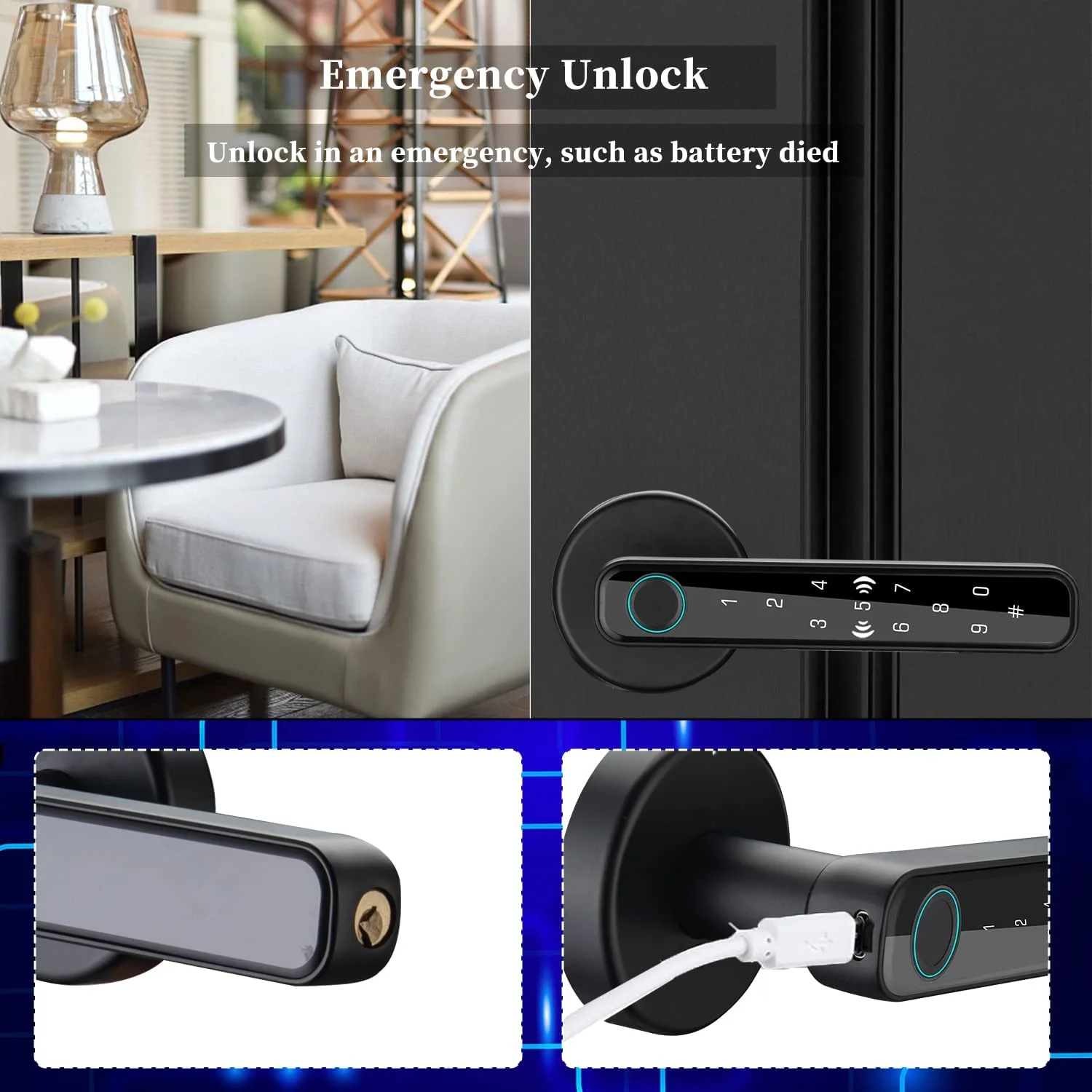 Intelligent Simplified Lever Security Ttlock APP Access Smart Keyless Fingerprint Cabinet Hidden Door Handle Deadbolt Lock