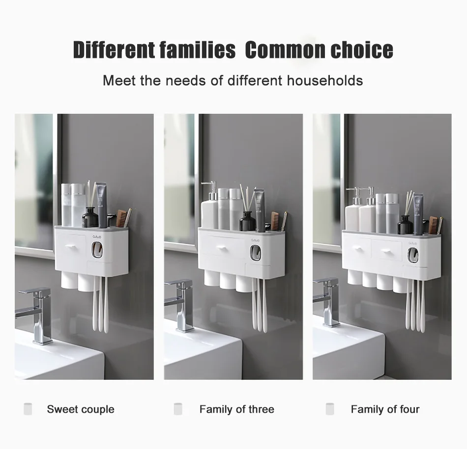 Automatic Toothpaste Dispenser Toothbrush Holder With Cups No Nail Wall Stand Shelf Bathroom Accessories Sets