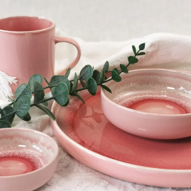 скандинавский дизайн, набор обеденных тарелок с цветной глазурью, керамическая посуда, 