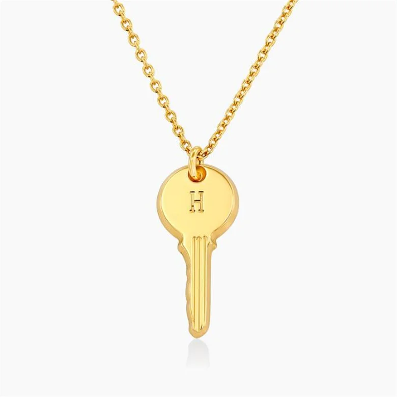 Source Gold plated tiny key necklace personalized women jewelry custom  engraved initial stainless steel key pendant necklace meaning on  m.