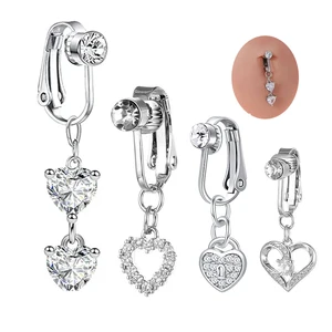 Xinfocus 2026 New Trendy Fake Heart  Belly Piercing False Body Jewelry Body Fake Navel Piercing Jewelry Non Piercing