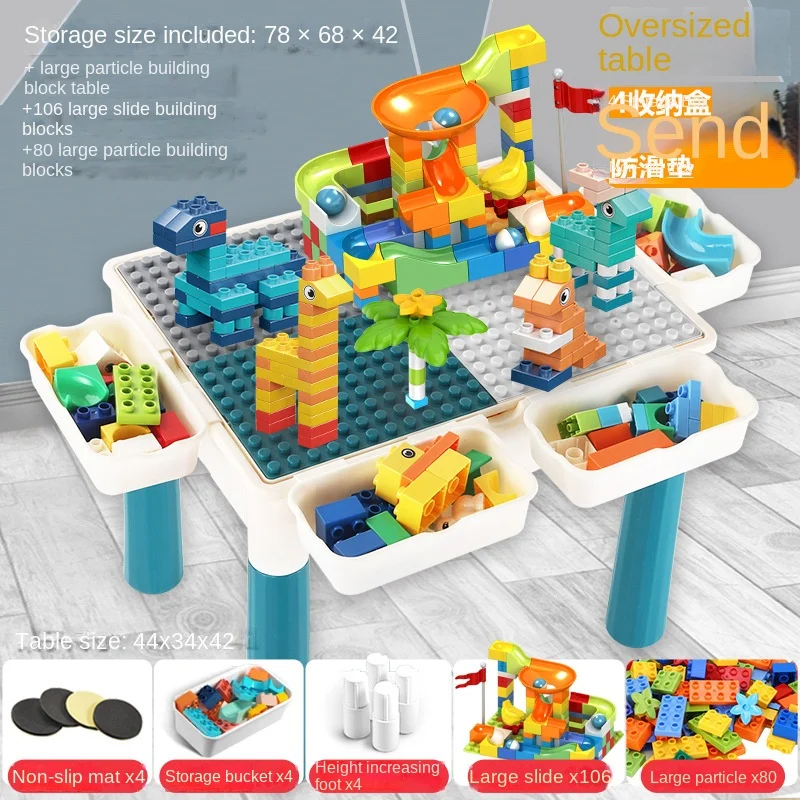 New Style Multi Activity Table Set Large Building Blocks Compatible Bricks Toy Play Table Includes 1 Chair and Building Block