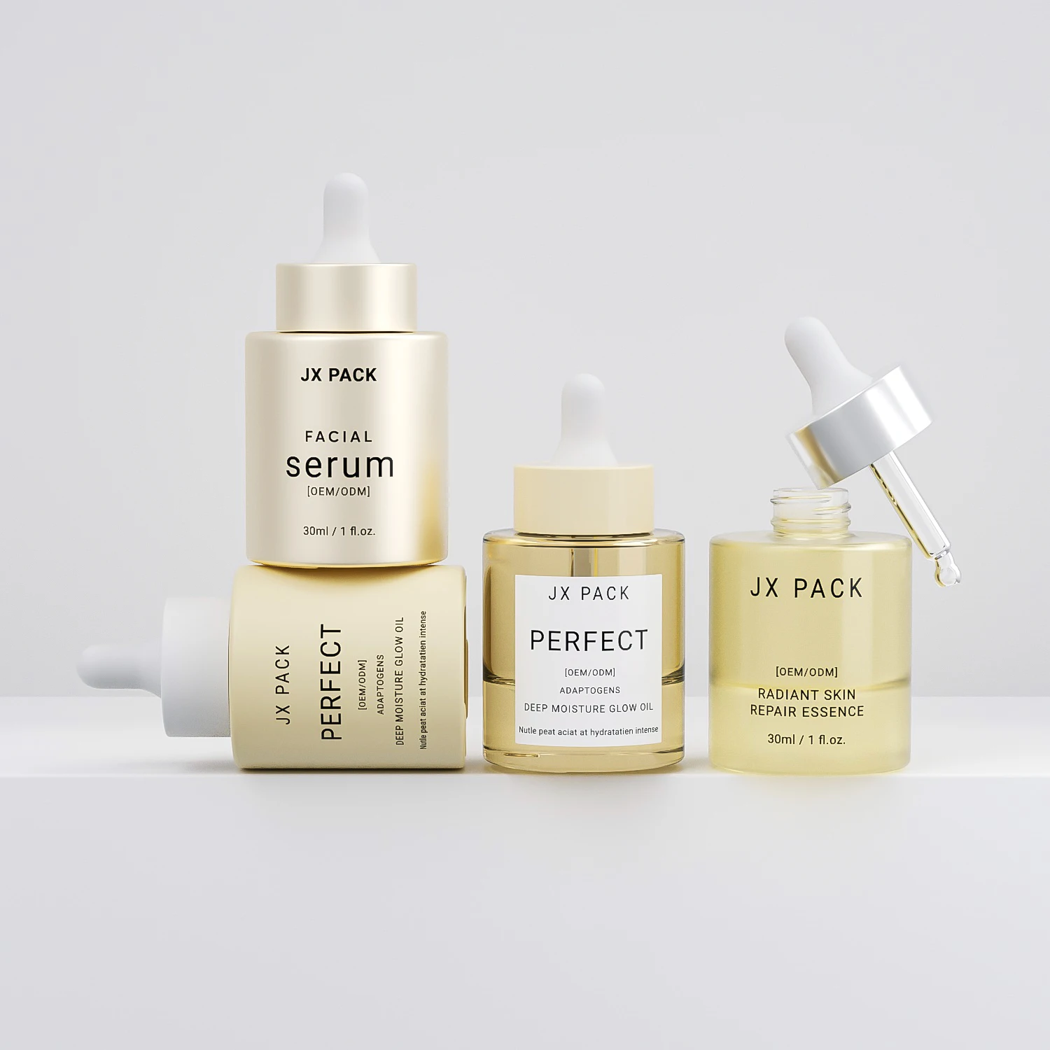 Luxury 1 oz Custom Empty Essential Oil Packaging 30ml 50ml Round Thick Cosmetic Face Serum Glass Dropper Bottle