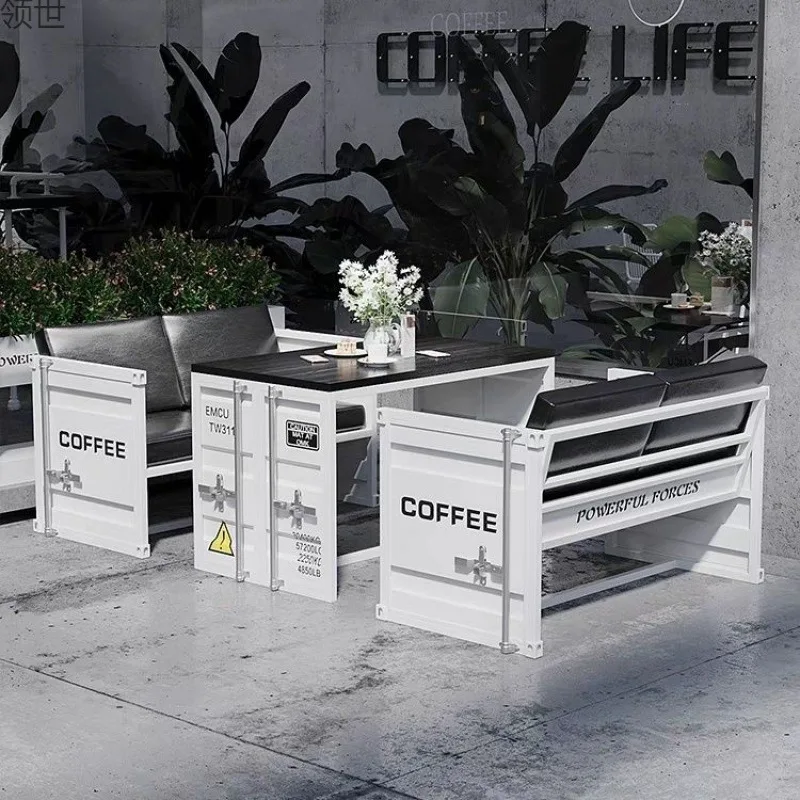 Industrial Style Table and Chair Combination Western Customized LOGO bar Shop Coffee Shop Iron Art Card Seat Sand