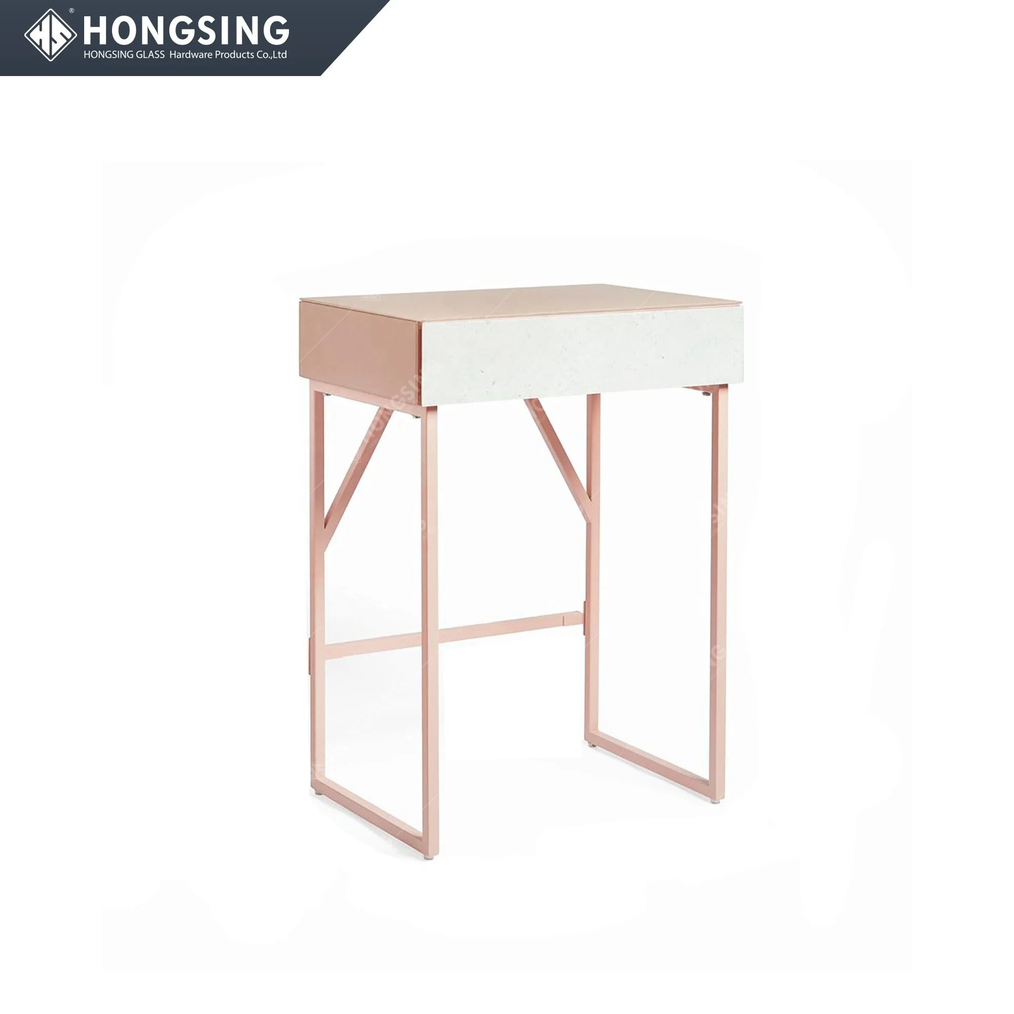 Makeup Vanity Desk for Bedroom Small Space Simple Ink Wash Stone  Pattern & Pink Small Corner Dressing Table with 1 Drawer