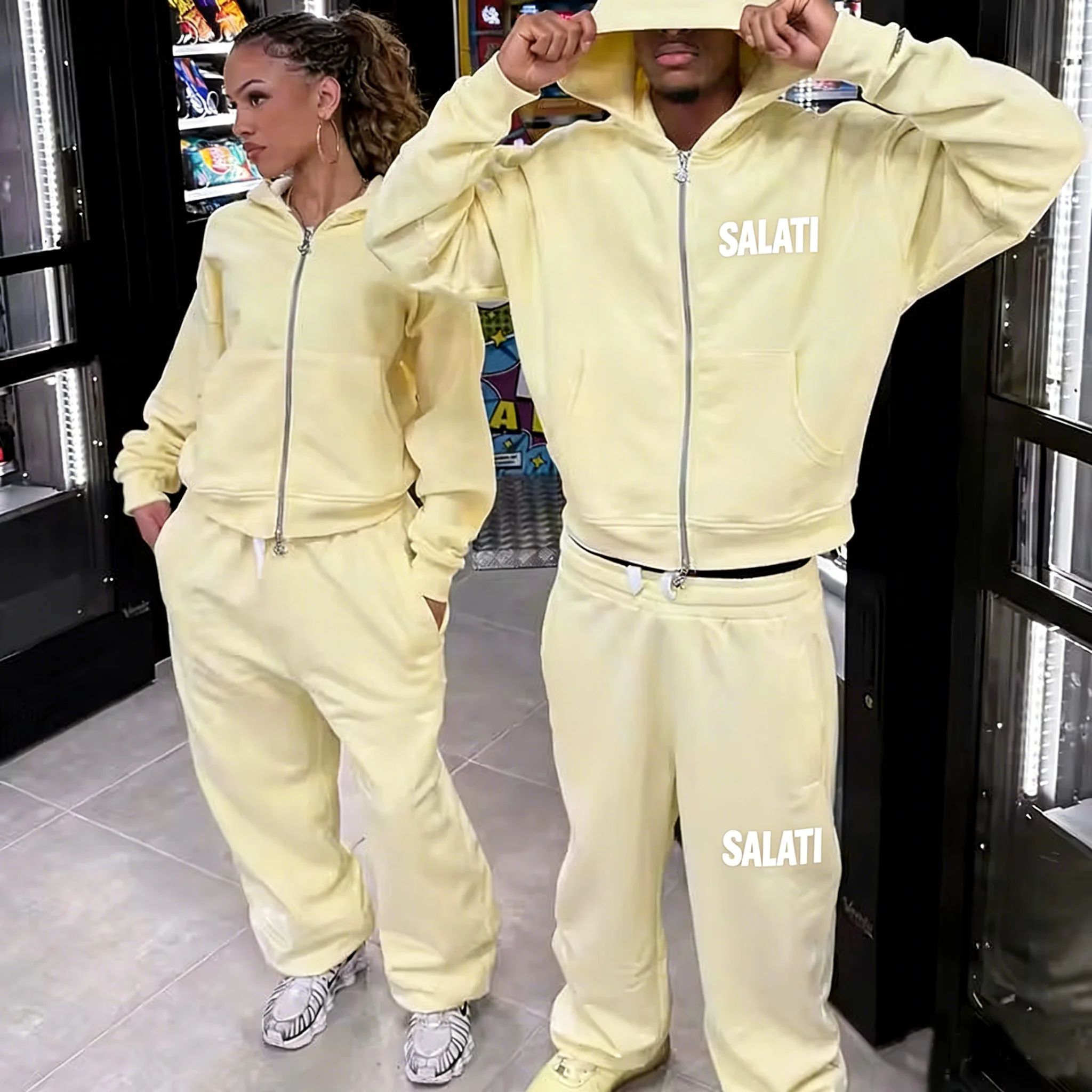 Salati Custom Sweat Suit Blank Zip up Oversized Boxy Fit Hoodie Baggy Sweatpants and Hoodie Set Man Tracksuit Manufacturer gallery 3