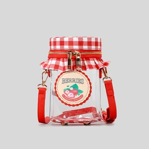 Lovely Strawberry Jam Shoulder Messenger Bag Creative PVC Bucket Handbag