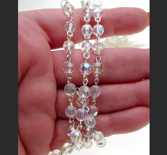 AB color rosary linked crystal faceted bead chain necklace for jewelry