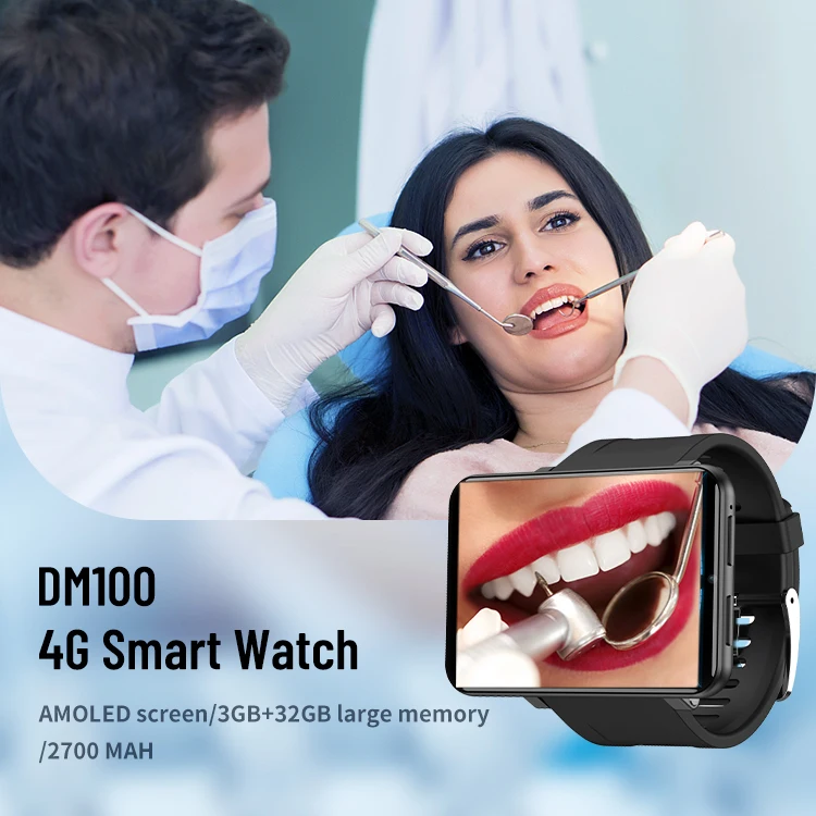 DM100 Latest Waterproof 4G Smart Watch WiFi Thermometer and Sim Card Camera Mobile Phone with Touch and Internet for IOS System
