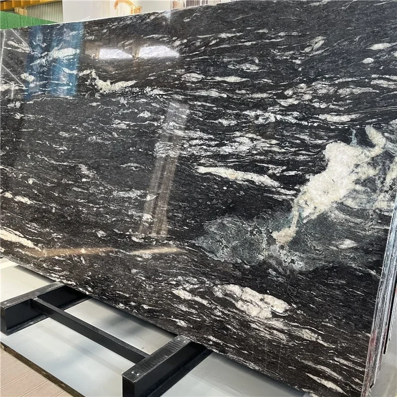 product natural luxury black granite slabs with white veins for countertop and wall cladding black quartziter slabs-0
