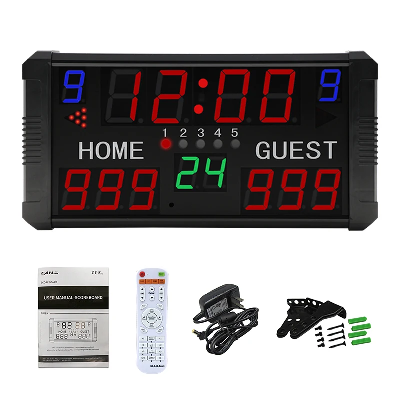 Ganxin 14 Digit Portable LED Electronic Basketball Scoreboard with 24s Shot Clock Digital Score Board for Multi Indoor Sports
