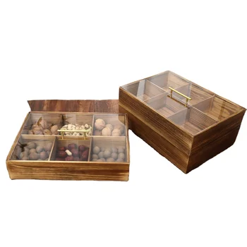 Pine Wood Gift Box with clear lid Pine Wood Nuts Fruit Packaging Box Wooden Dry Fruit Storage Box