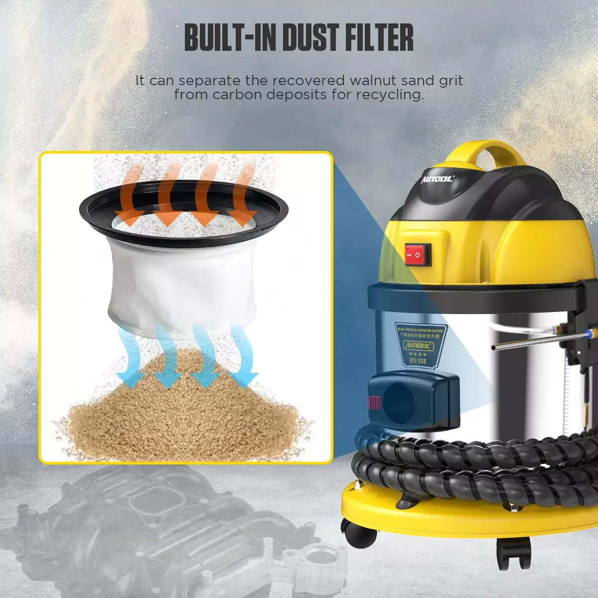 2024 Original AUTOOL Cleaner Machine Walnut Powder Engine Cleaner Carbon Deposition Cleaning AUTOOL HTS558