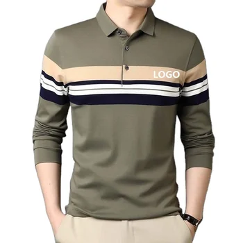 Autumn winter yarn dyed polo shirt men's T-shirt long sleeve 100% cotton men's Polo