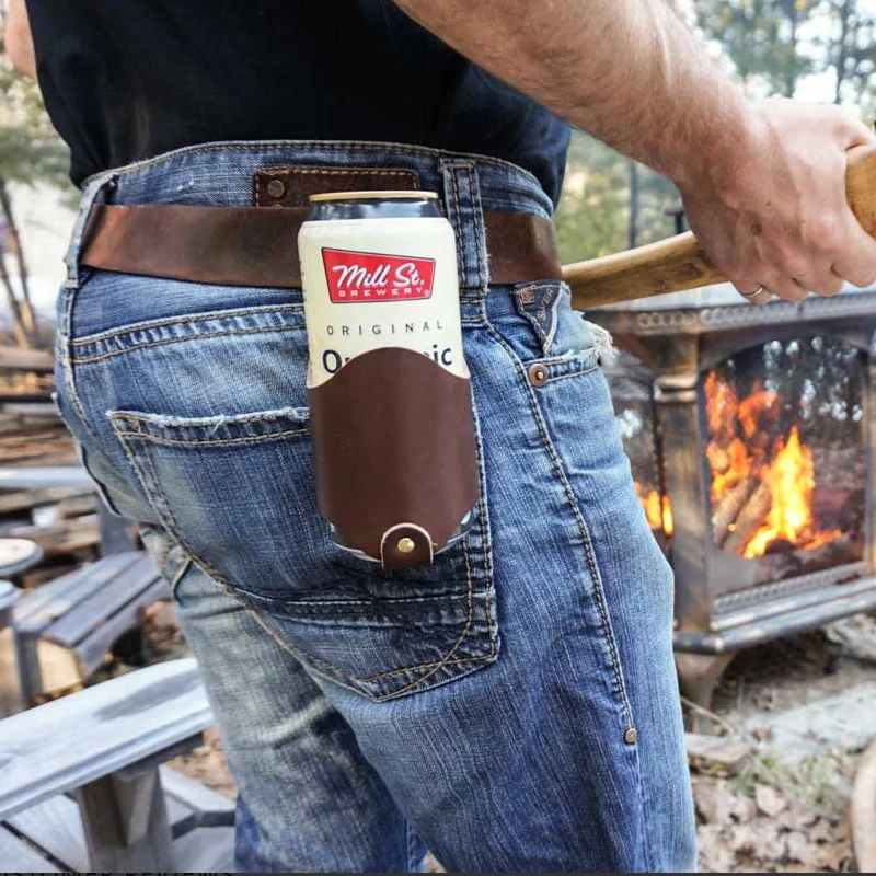 Quick Shipping Leather Beer Bottle Holder Faux Leather Beer Cans Holder  Drinks Can Cover Pouch Beverage Waist Belt Holster