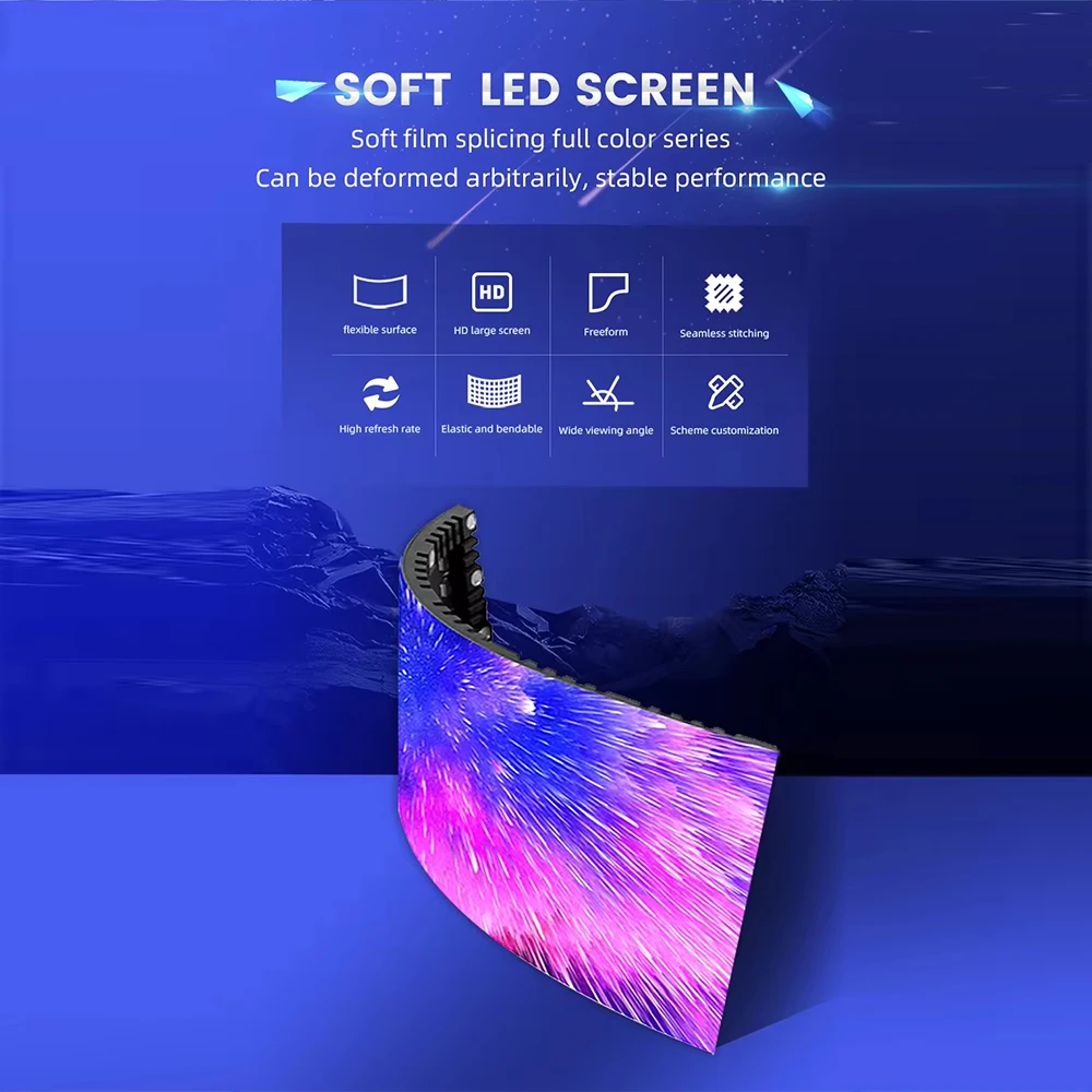 High Definition 360 Curve P1.5 2.5 4 Led Soft Screen Indoor Outdoor Led Curved Soft Vertical Flexible Ads Display Screen Factory