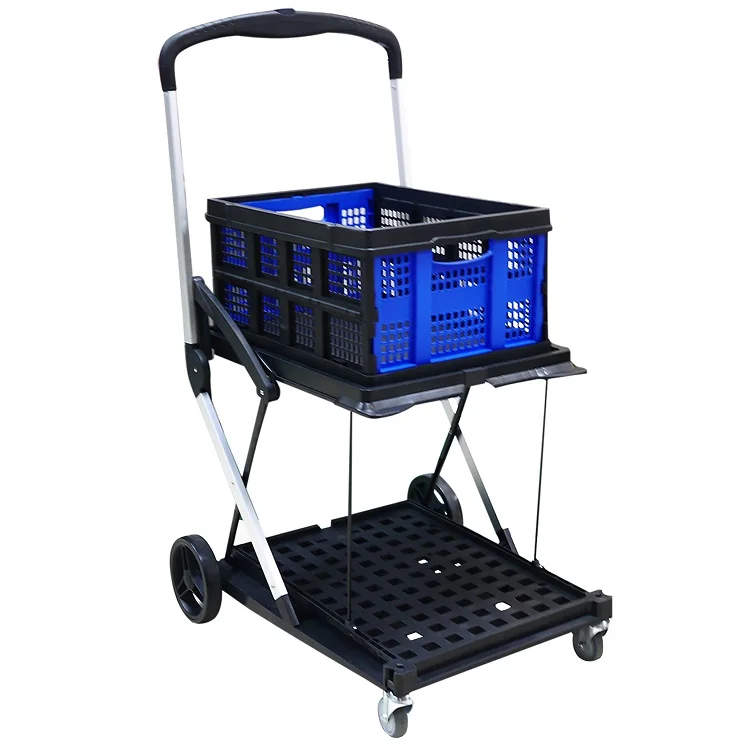 Multi Function Folding Carts 2 Layer Aluminum Folding Trolley Portable Utility Shopping Cart with Wheels