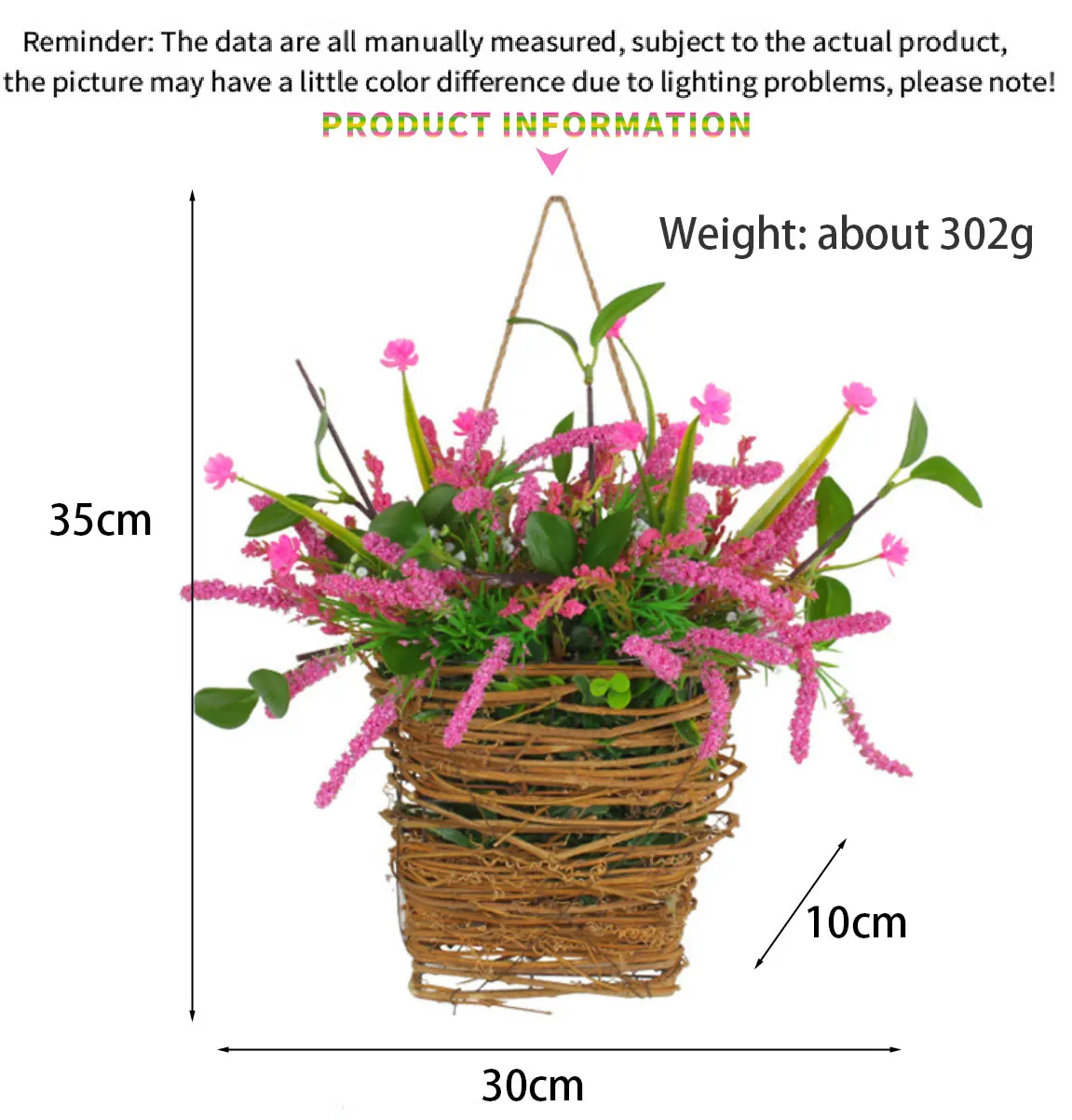 Hanging Basket With Artificial Vine Flowers For Outdoor Indoor
