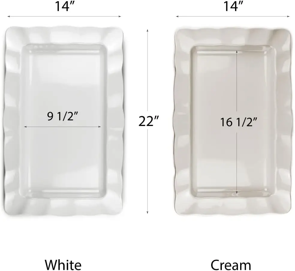 22-Inch Glossy Wavy Edge Rectangular Melamine Serving Platter Attractive Dining and Patio Parties Turkey Tray for Home Use