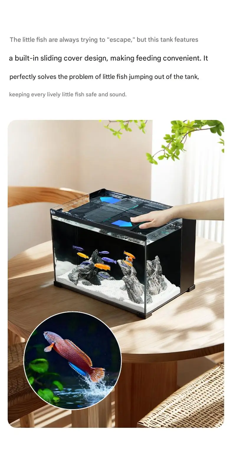 YEE Wholesale Custom Fish Tank Ultra White Glass Clear Desktop Ecological Aquarium Tank With Cover product detail 8