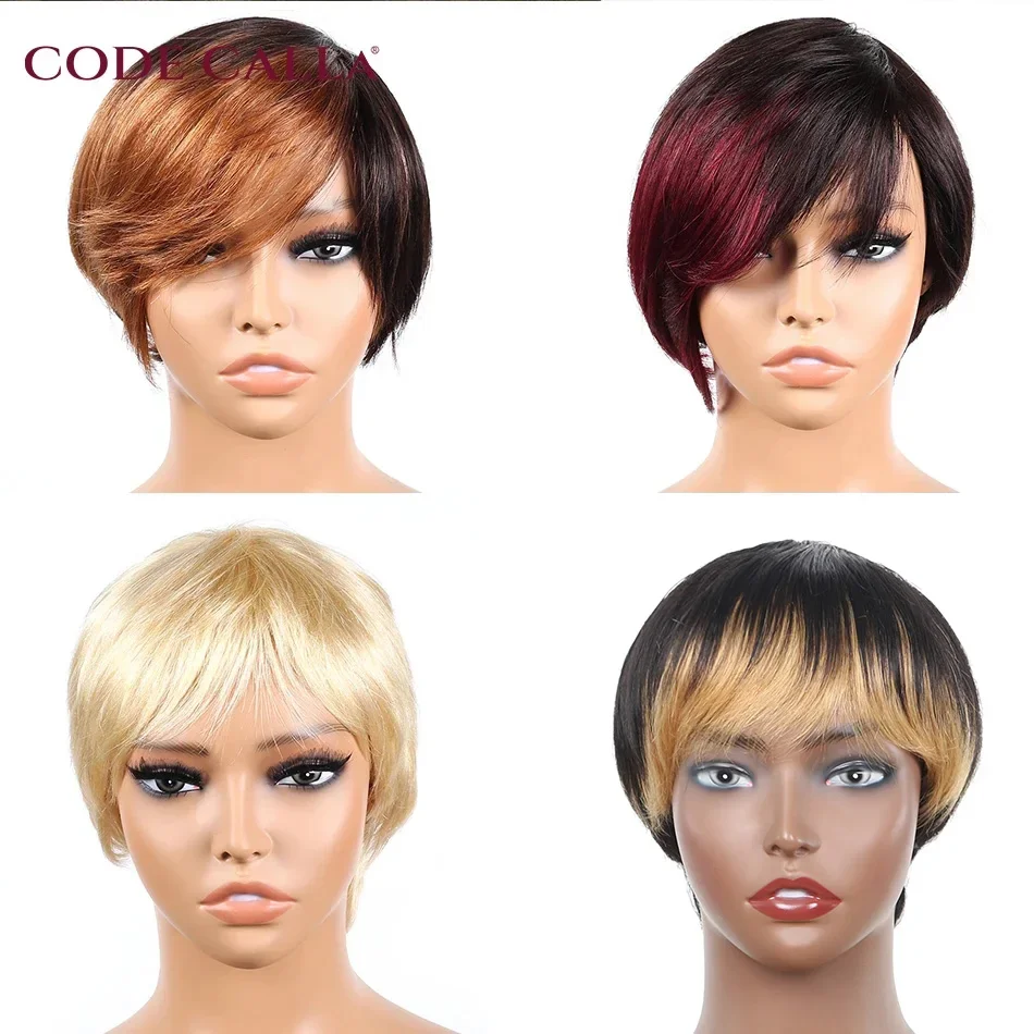Korte Bob Glat Parykker Ægte Hår med Pandehår Brasiliansk Remy Hår Pixie Cut Paryk Naturlig Billig Parykker til Sorte Kvinder_voghion.com