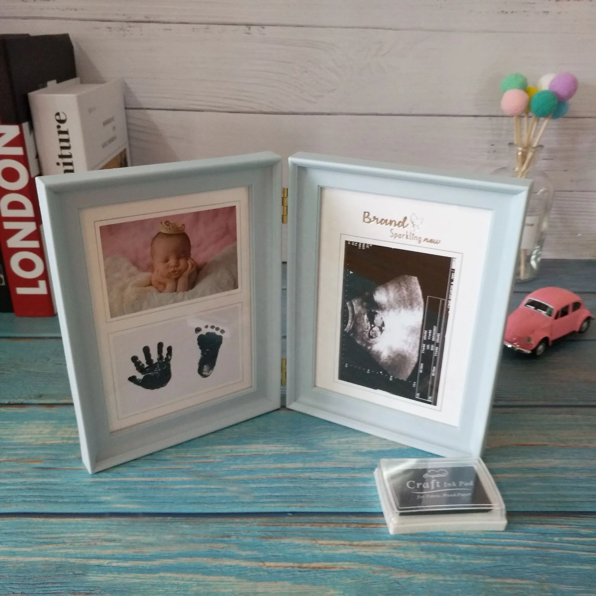 Custom Baby Handprint Photo Wooden Frame Kit Nursery Decor Non Toxic ...