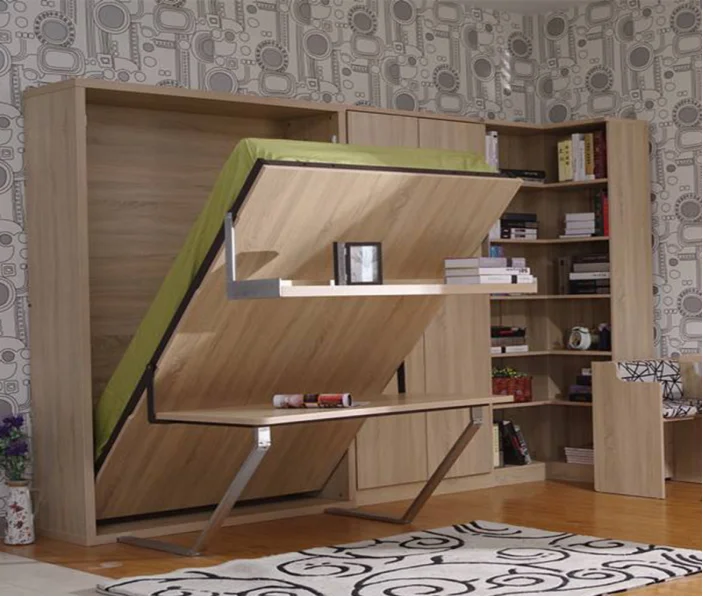 Beds Vertical Murphy Bed Wall Bed With Duuble Desk Modern Multifunction