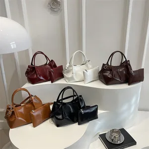 PU Leather Shoulder Bags Large Underarm Bag Pleated Commuting Bag for Women Work Shopping Travel Daily